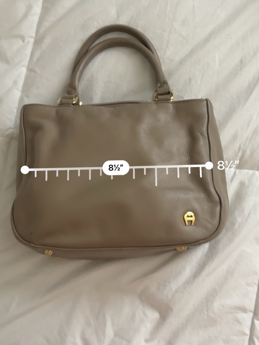 Etienne Aigner Taupe Leather Satchel with Gold Hardware - Picture 4 of 6